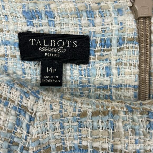 Talbots Size 14P Tweed Sheath Dress Baby Blue Preppy Classic Sleeveless Career - Picture 4 of 9